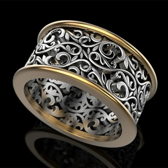 💥  Beautiful Carved Dainty Double Layer Wide Vintage Ring Women/Man, PD732 - Picture 2 of 6